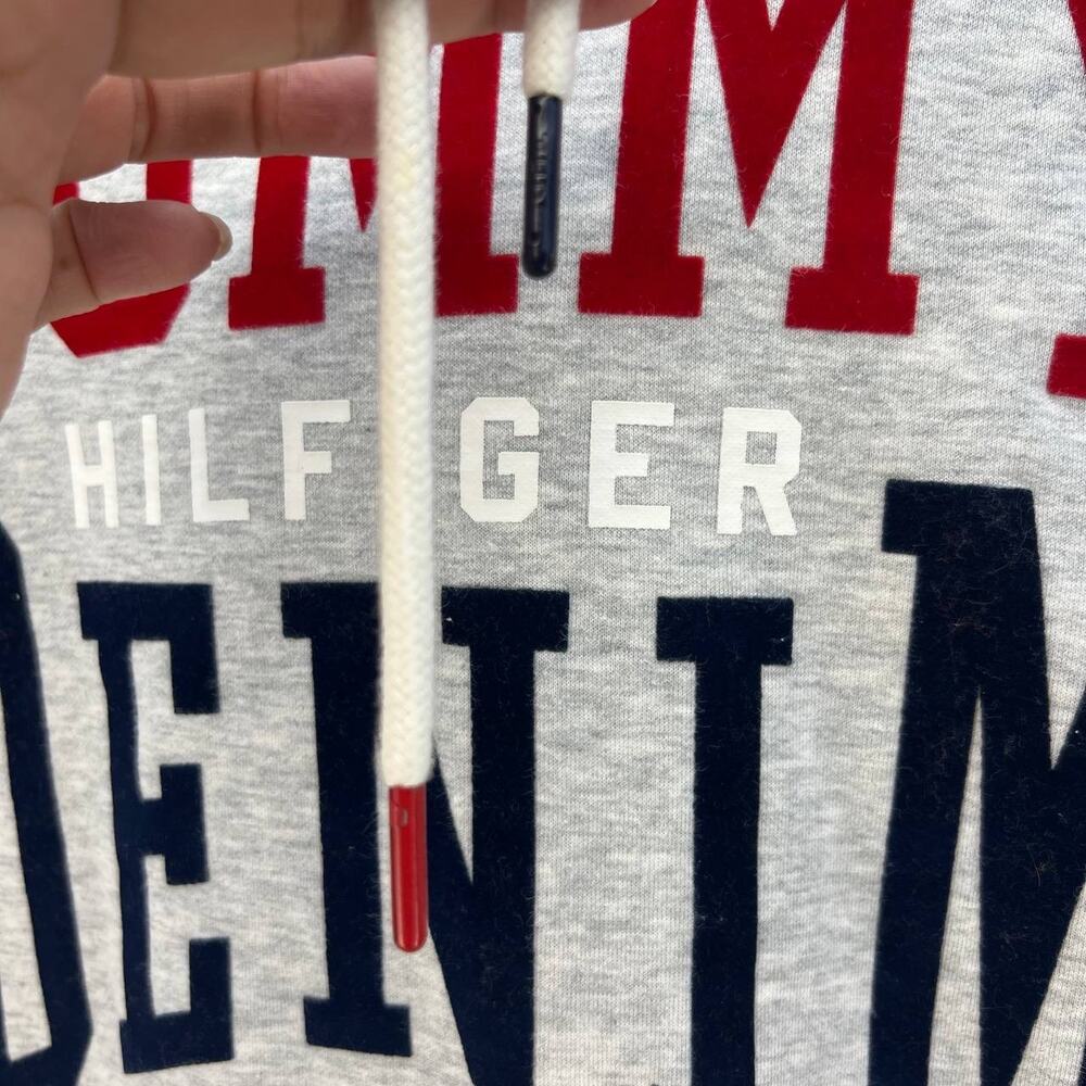 Tommy Hilfiger Denim Sweatshirt Women's Size S Gray Red and Blue Hoodie Preppy - Picture 4 of 13